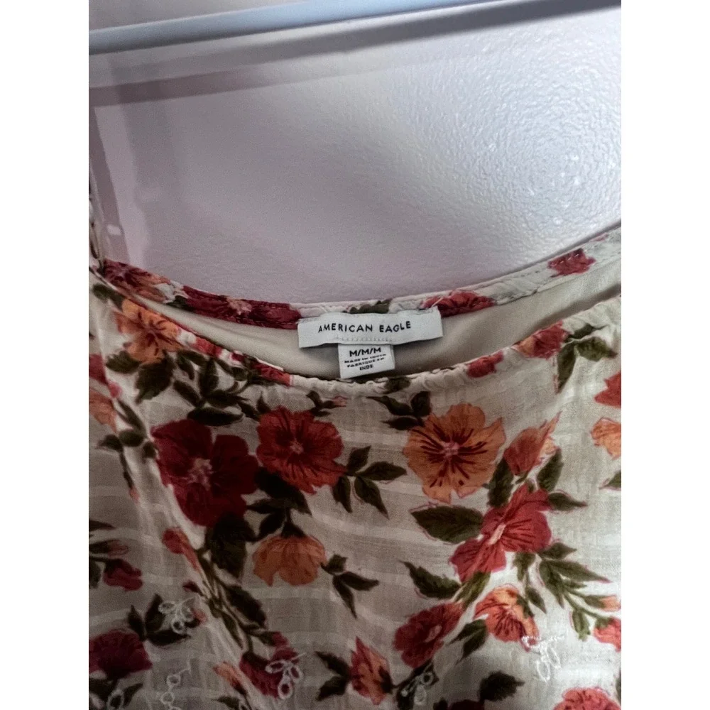 American Eagle Floral Babydoll Mini Dress Medium Lace Trim Boho Cottagecore M - Picture 3 of 10